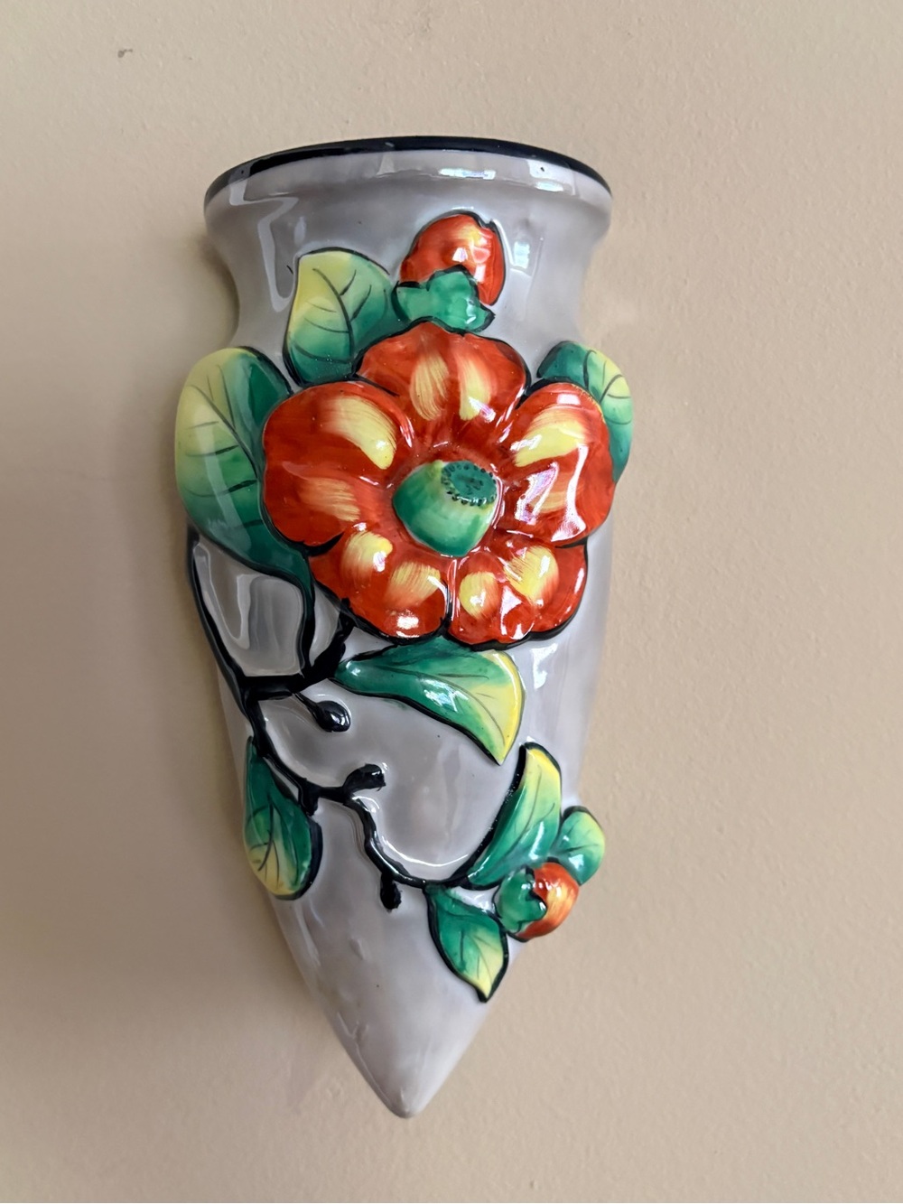 Vintage Hand Painted Ceramic Wall Pocket Vase - Made in Japan